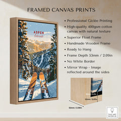 Aspen Print Colorado framed canvas print showcasing majestic skiing scenery.
