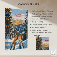 Aspen Print Colorado - Beautiful canvas print featuring skiing in Aspen, Colorado, perfect for outdoor enthusiasts.