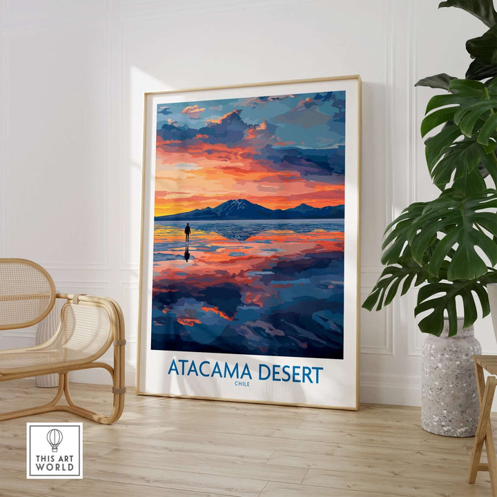 Atacama Desert art print showcasing a vibrant sunset scene with stunning colors and details, perfect for home decor.