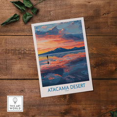 Atacama Desert Art Print - Sunset Scene showcasing vibrant sunset colors and reflections over the desert landscape.