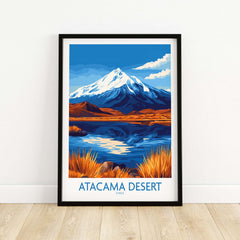 Atacama Desert Chile Travel Poster featuring vibrant landscapes and mountains in stunning colors.