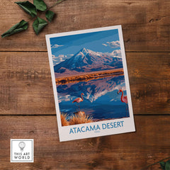 Atacama Desert Poster Chile featuring flamingos and mountains, perfect for home decor.
