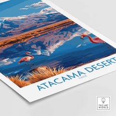 Atacama Desert Poster Chile featuring vibrant flamingos and stunning desert landscape from Chile.