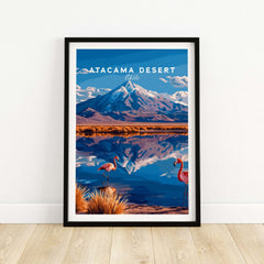 Atacama Desert Print Chile featuring flamingos and mountains, perfect for home decor.