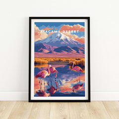Atacama Desert Print featuring flamingos and vibrant landscapes, perfect for home or office decor.