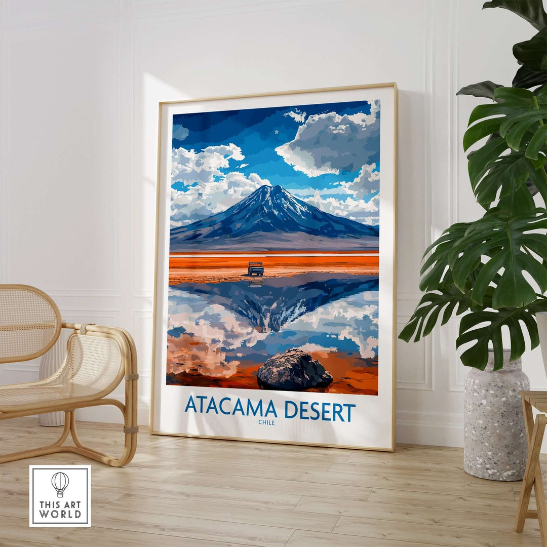 Atacama Desert travel poster featuring stunning landscape and vibrant colors, ideal for home decor and wanderlust inspiration.