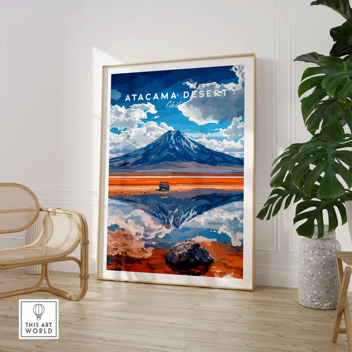 Atacama Desert travel print showcasing vibrant colors and stunning mountains, perfect for home or office decor.