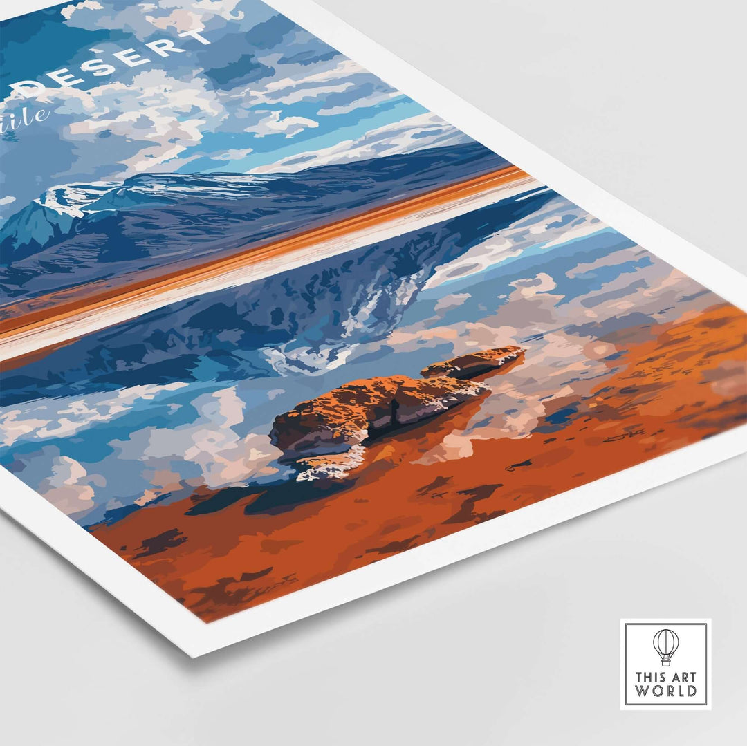 Atacama Desert wall art featuring vibrant colors and stunning landscape reflections, perfect for home decor inspiration.