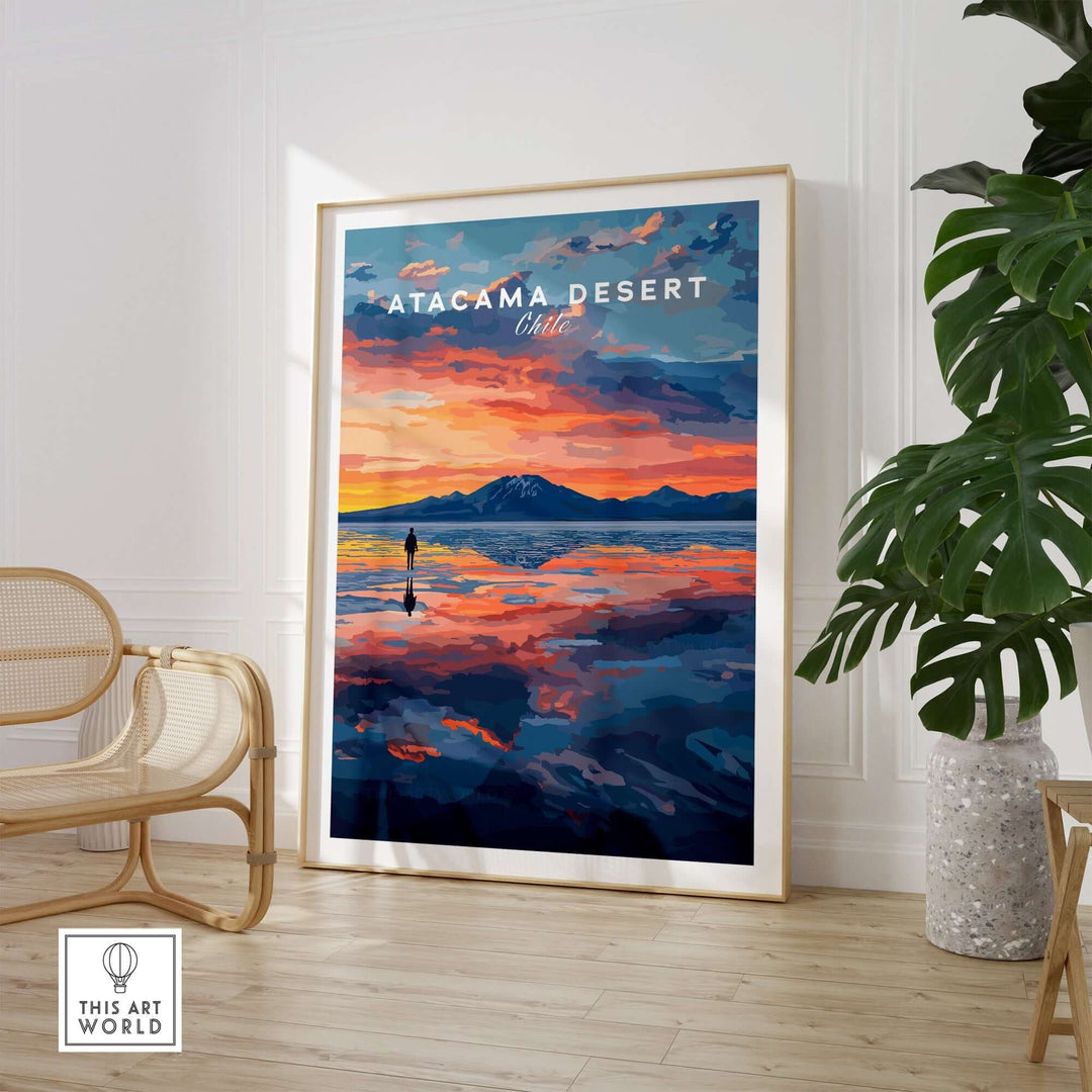 Atacama Desert wall art poster featuring a colorful sunset and silhouette, enhancing home decor with vibrant beauty.