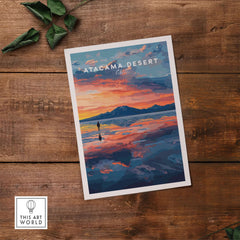 Atacama Desert Wall Art Poster at Sunset featuring vibrant colors and mountains in a stunning landscape.