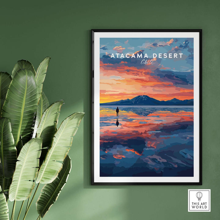 Atacama Desert wall art poster showcasing vibrant sunset colors and serene landscape decor for home interiors.