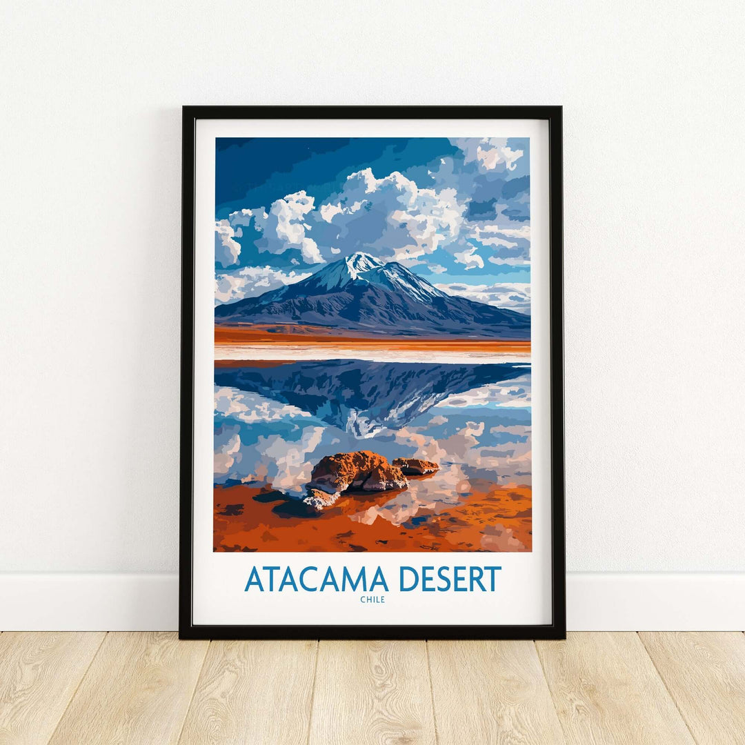 Atacama Desert wall art print featuring mountains and reflections, perfect for modern home decor.