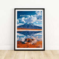 Atacama Desert Wall Art capturing a stunning landscape with mountains and reflections in vibrant colors.