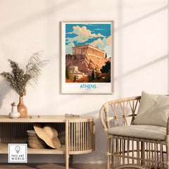 Athens wall art featuring the Acropolis in a modern style, perfect for home decor and art collection.
