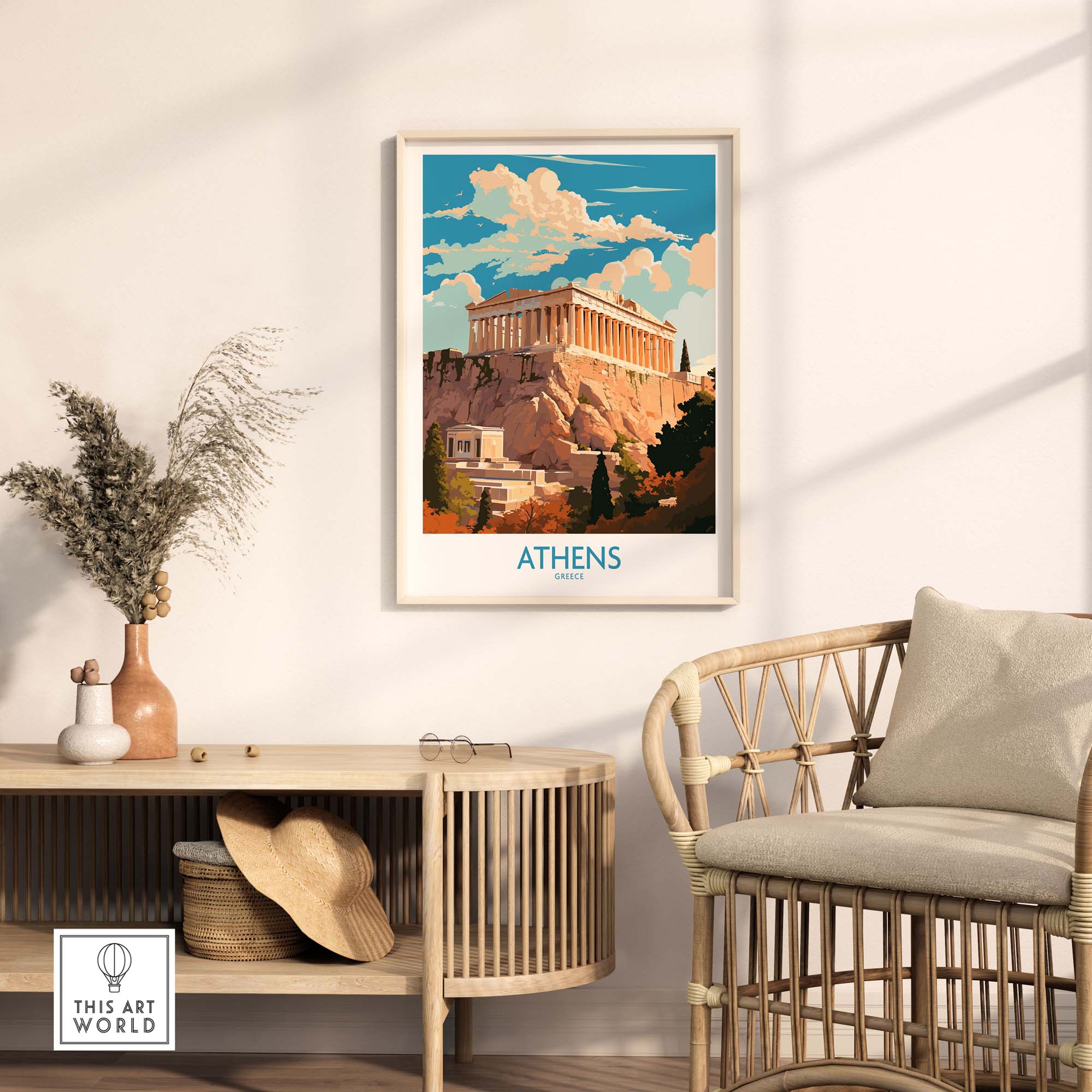 Athens wall art featuring the Acropolis in a modern style, perfect for home decor and art collection.