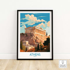 Athens wall art featuring the Acropolis set against a blue sky, perfect for modern home decor.
