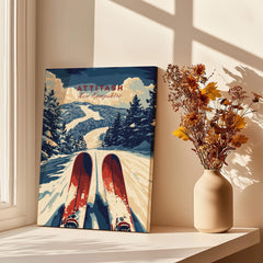 Attitash Ski Print featuring vibrant skiing scene in New Hampshire, perfect for ski enthusiasts' home decor.