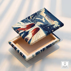 Attitash Ski Print featured on an open box showcasing vibrant ski-themed artwork and winter scenery.
