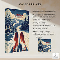 Attitash Ski Print featuring vibrant colors and skiing theme, crafted on high-quality canvas for home decor.