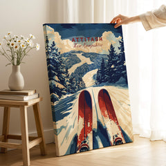 Attitash Ski Print showcasing a vibrant ski scene in New Hampshire, capturing the thrill of skiing on the slopes.