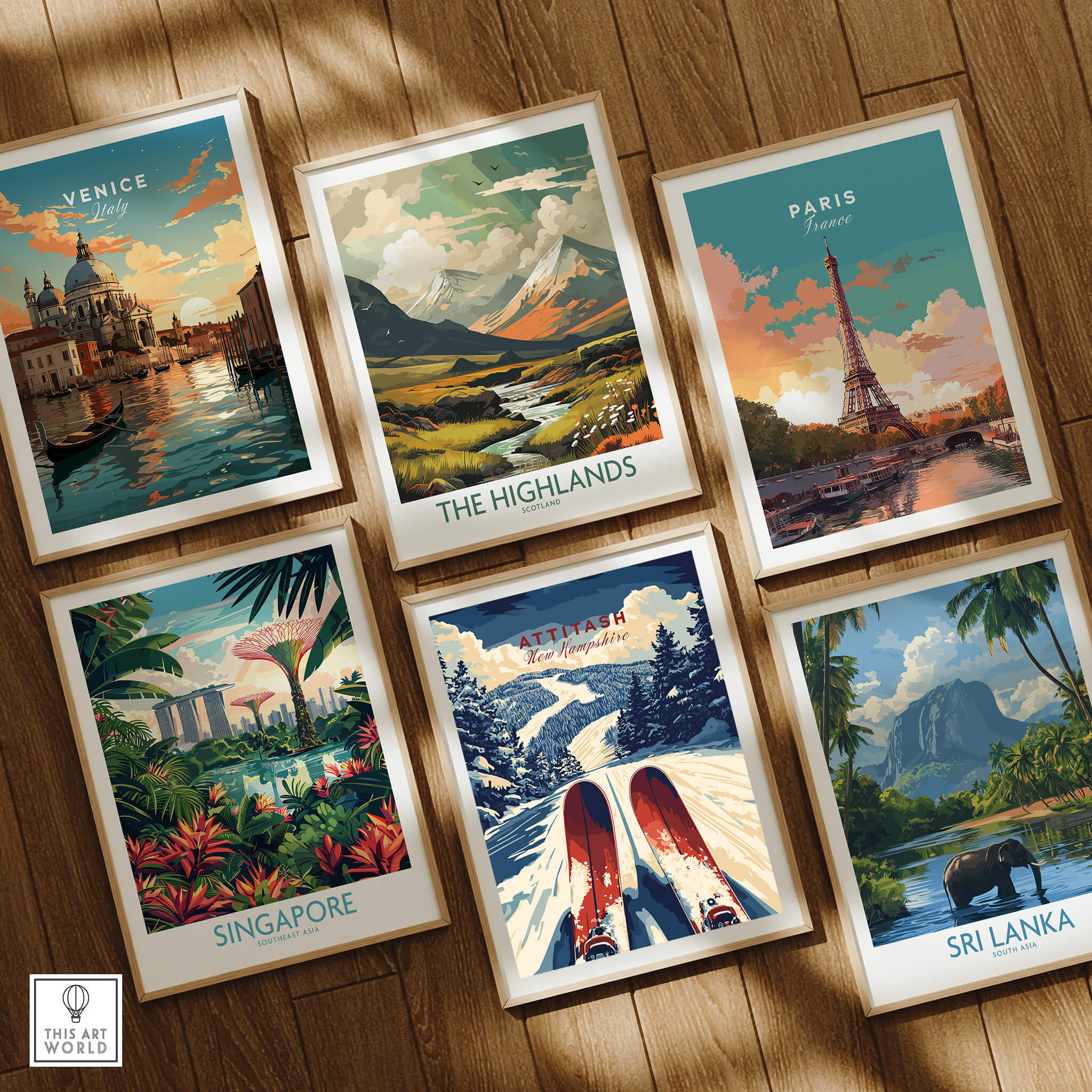 Attitash Ski Print featuring vibrant ski artwork with colorful snow-covered mountain background.