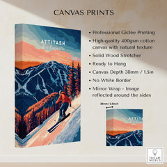Attitash Ski Wall Art featuring a skier on a mountain landscape in high-quality giclée print.