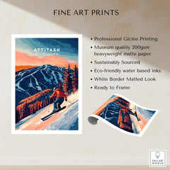 Attitash Ski Wall Art featuring a skier in a vibrant mountain landscape, perfect for outdoor enthusiasts.