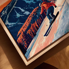 Attitash Ski Wall Art featuring a skier navigating a vibrant mountain landscape in bold colors.