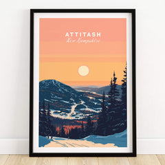 Attitash Print New Hampshire featuring a stunning mountain landscape and sunset.