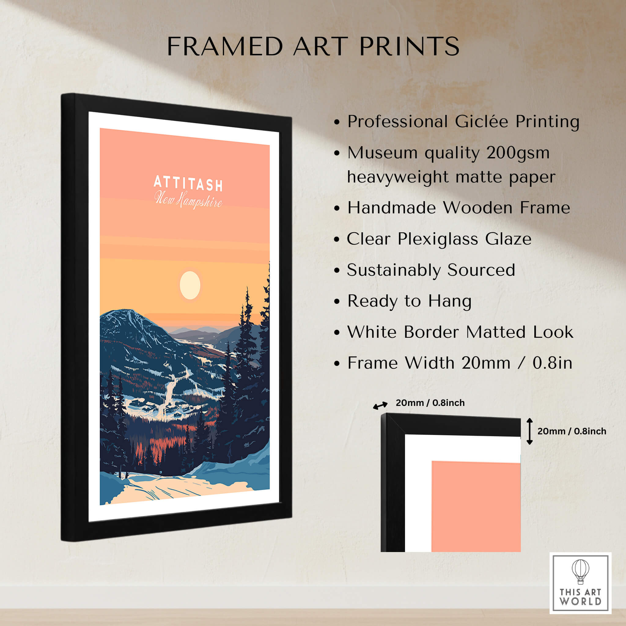 Attitash Print New Hampshire framed art print with vibrant colors and mountain scenery.