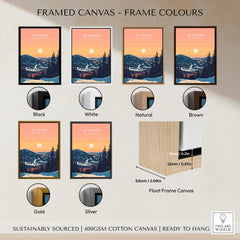 Framed canvas options for Attitash Print New Hampshire in various colors including black, white, gold, and brown.