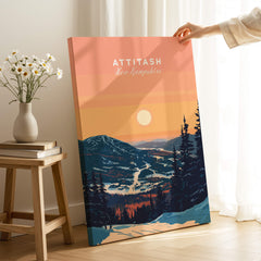 Attitash Print New Hampshire featuring a stunning mountain landscape and sunset.