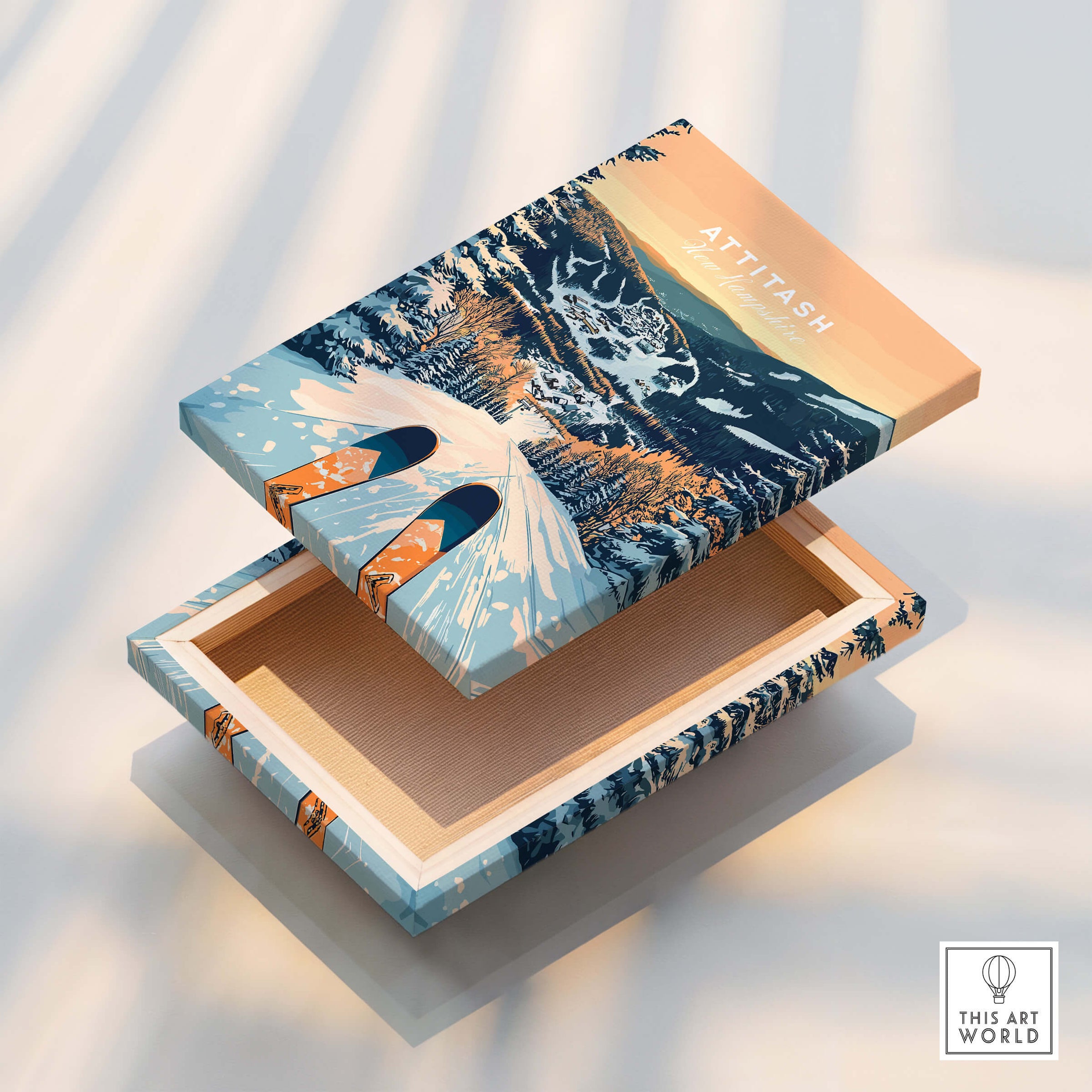 Attitash Ski Wall Art Poster featuring vibrant winter landscape and ski slopes.