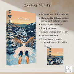 Attitash Ski Wall Art Poster showcasing stunning mountain slopes and ski gear, perfect for winter enthusiasts.