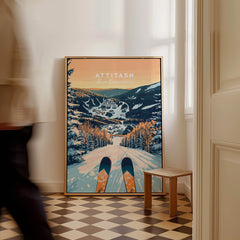 Attitash Ski Wall Art Poster featuring stunning winter slopes and vibrant colors, perfect for ski enthusiasts' decor.