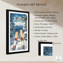 Ski Print Attitash New Hampshire framed art print showcasing vibrant winter ski scene and quality details.