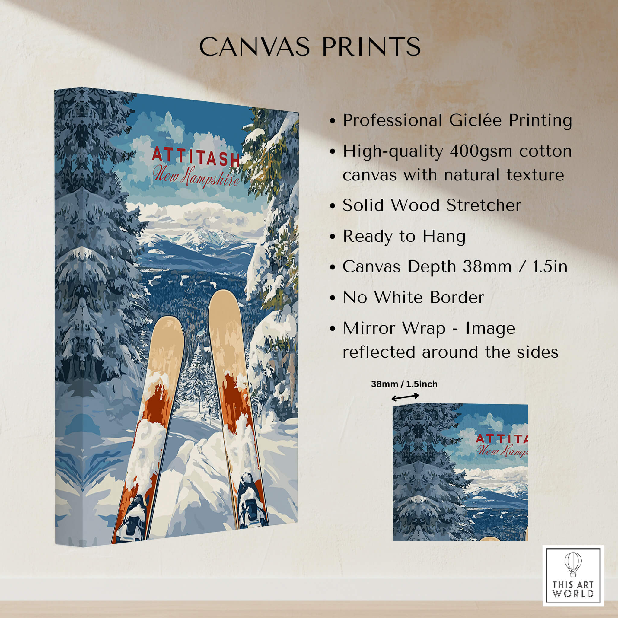 Ski Print Attitash New Hampshire canvas print showcasing winter skiing scenery.