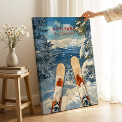 Ski Print Attitash New Hampshire featuring snowy slopes and skis, perfect for winter sports enthusiasts.