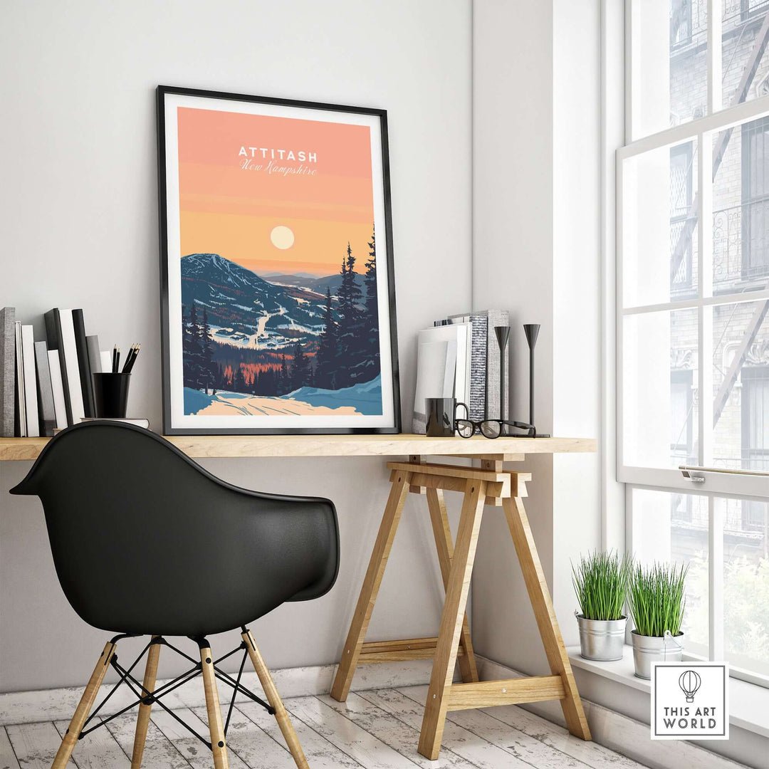 Attitash Print showcasing New Hampshire mountains in vibrant colors, perfect wall decor for skiers and nature lovers.