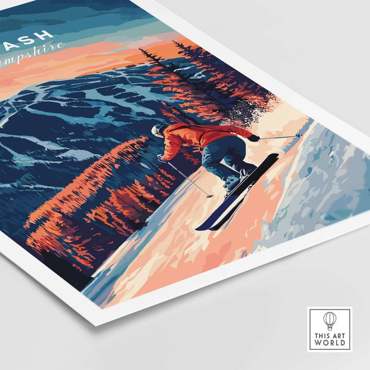 Attitash Ski Wall Art featuring a skier against a vibrant mountain landscape, perfect for adding adventure to home decor.