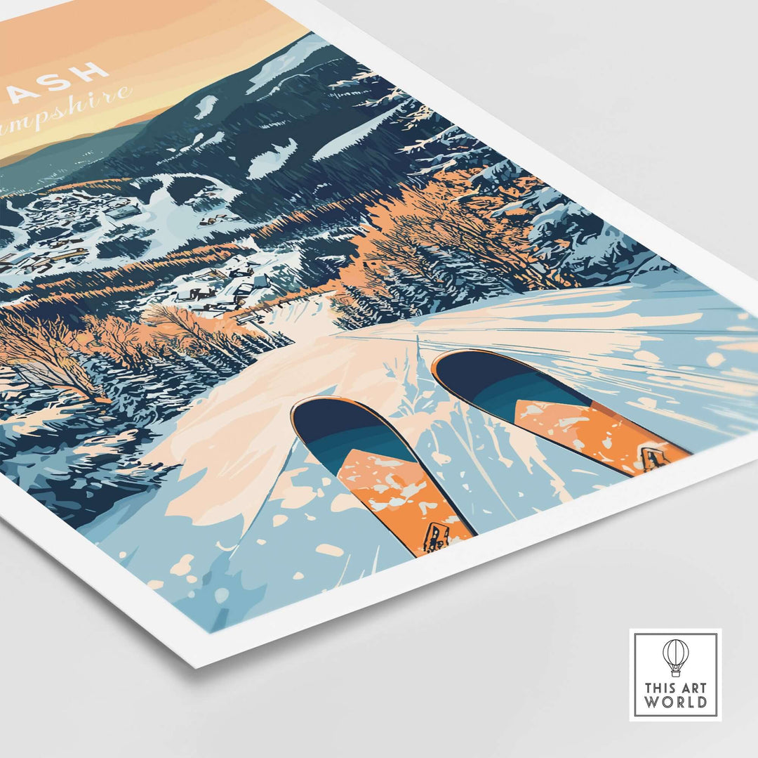 Attitash Ski Wall Art Poster featuring vibrant ski slopes and winter scenery, perfect for adding adventure to any space.