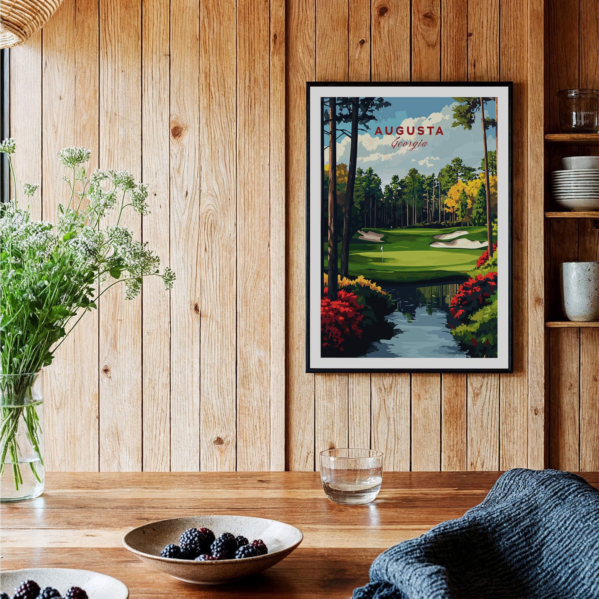 Augusta Georgia Golf Course Art Print - Iconic Golf Links Wall Decor featured in a stylish interior setting.