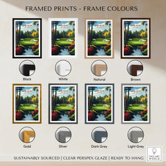 Augusta Georgia Golf Course Art Print - Iconic Golf Links Wall Decor displayed in various frame colors.