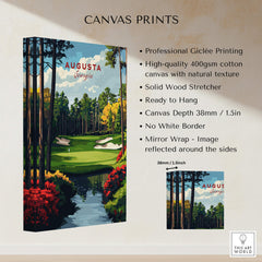 Augusta Georgia Golf Course Art Print - Iconic Golf Links Wall Decor showcasing high-quality canvas with vibrant golf scenery.