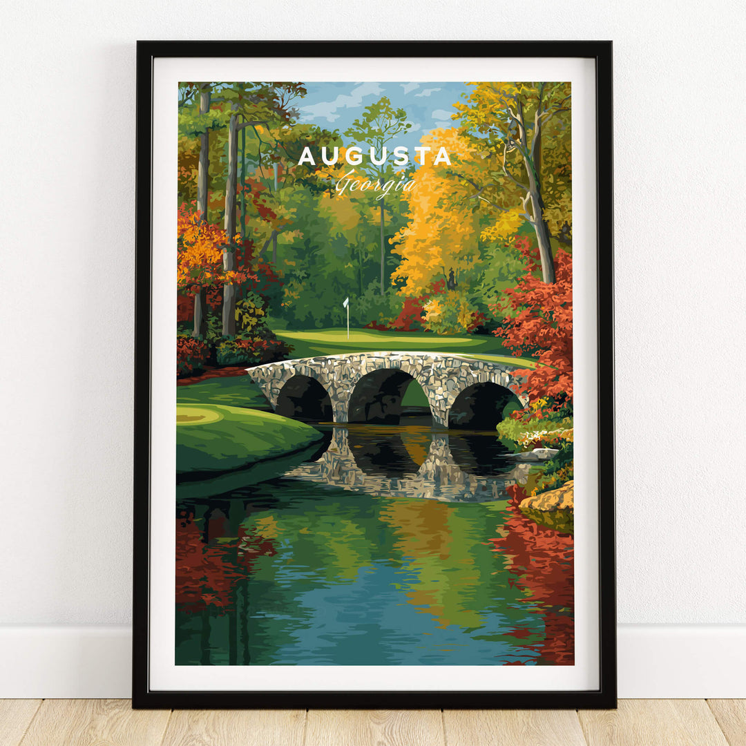 Augusta Georgia Rae's Creek Golf Print - Iconic Hogan Bridge Poster framed artwork