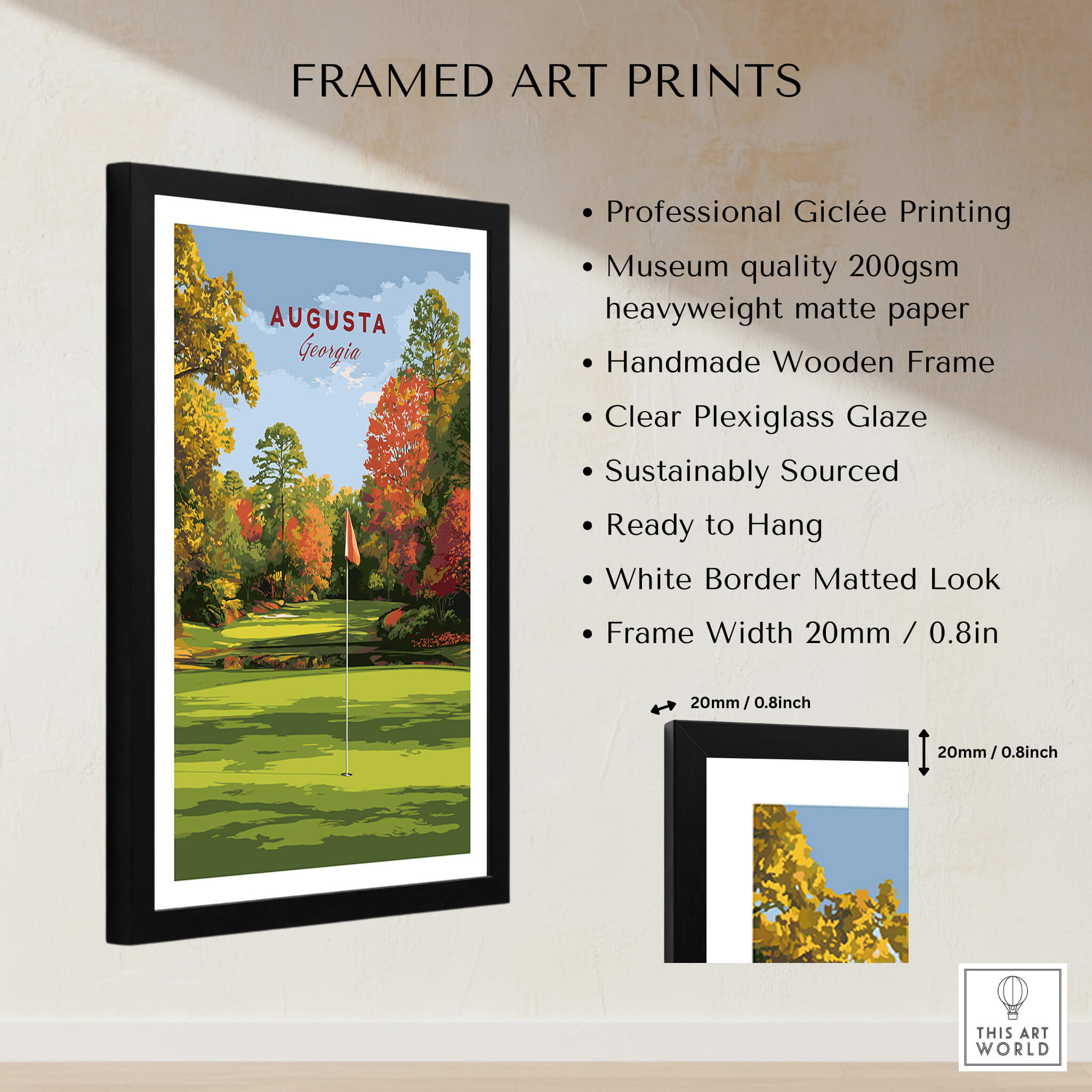 Augusta Golf Print - Georgia Golf Course Wall Art framed with professional giclée printing and wooden frame.