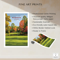 Augusta Golf Print - Georgia Golf Course Wall Art showing lush fairways and beautiful azaleas in vibrant colors.