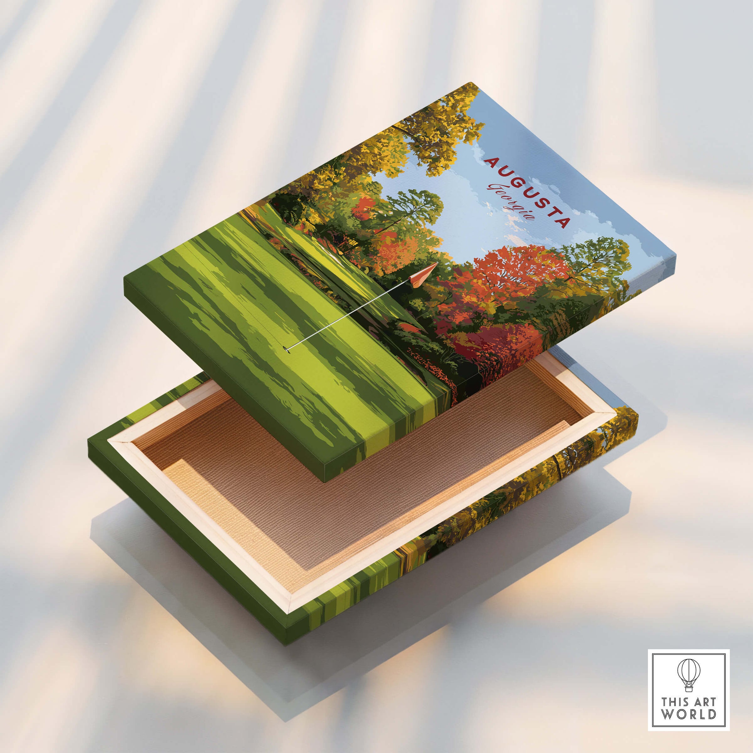 Augusta Golf Print - Georgia Golf Course Wall Art wooden box featuring vibrant Georgia golf course design.