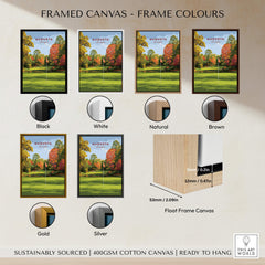 Augusta Golf Print - Georgia Golf Course Wall Art framed canvas options in various colors including black, white, natural, and brown.