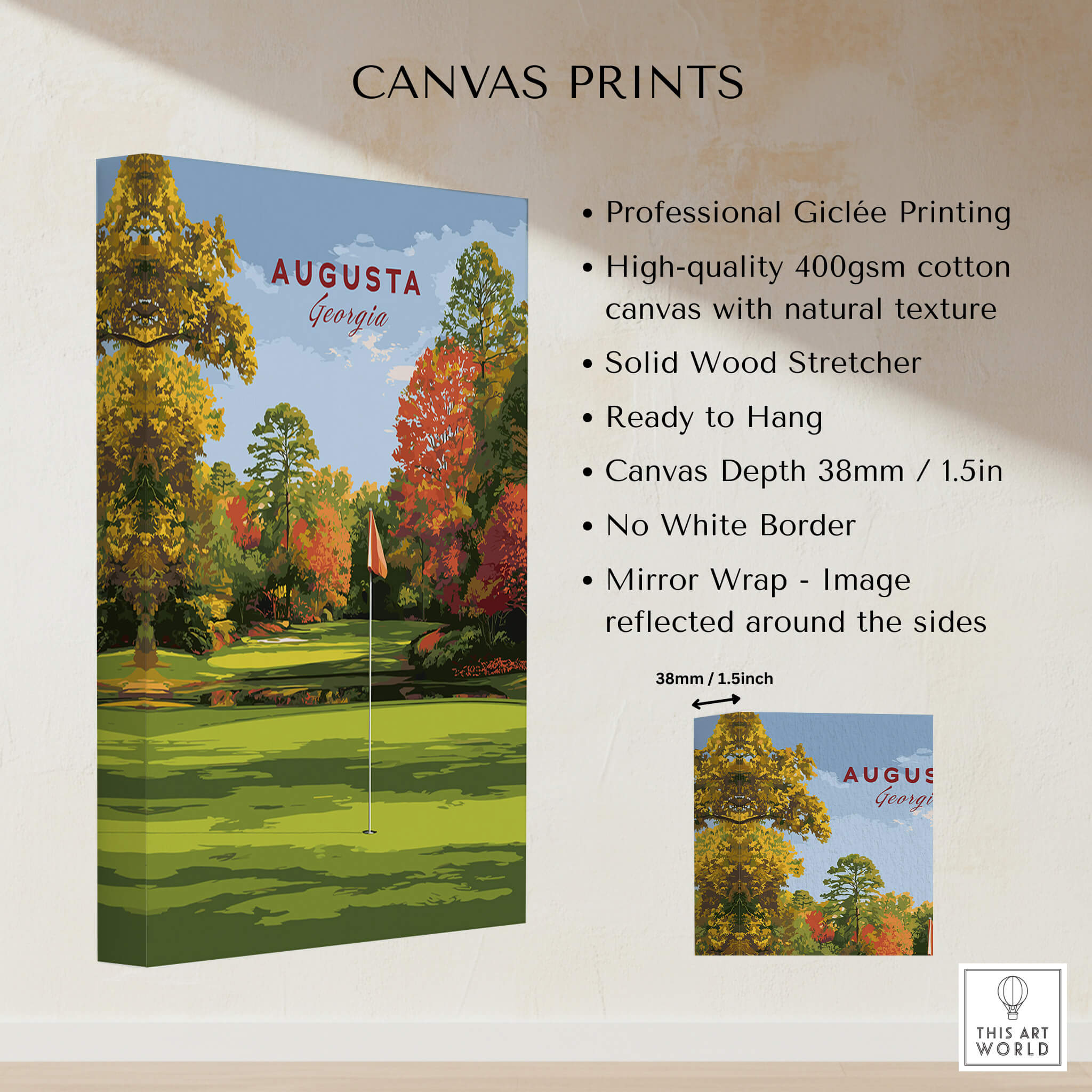 Augusta Golf Print - Georgia Golf Course Wall Art featuring vibrant golf course scenery and details on high-quality canvas.